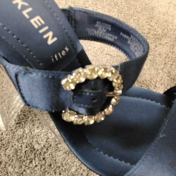 Anne Klein iFlex Josie Heeled Sandals Womens 5.5 M Navy Blue Satin Rhinestone - Picture 4 of 13